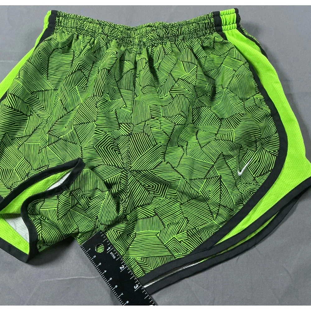 Nike Womens Dri-FIT Tempo Running Shorts Neon Green Black Geometric XS